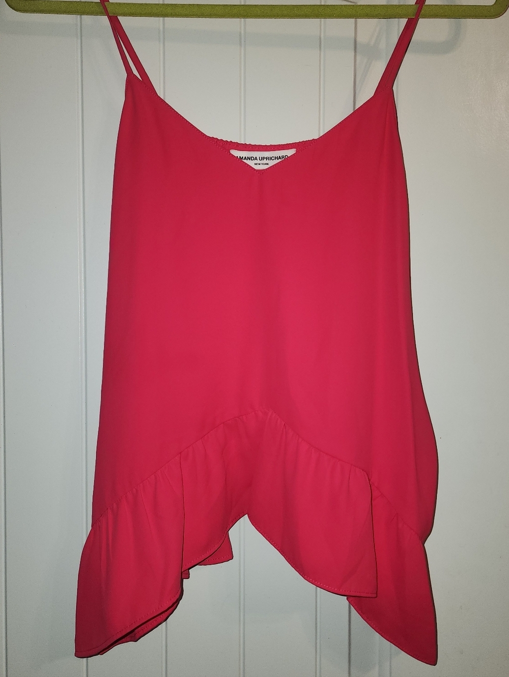 Amanda Uprichard Bright Pink Ruffle-Hem Spaghetti Strap Top Size Small